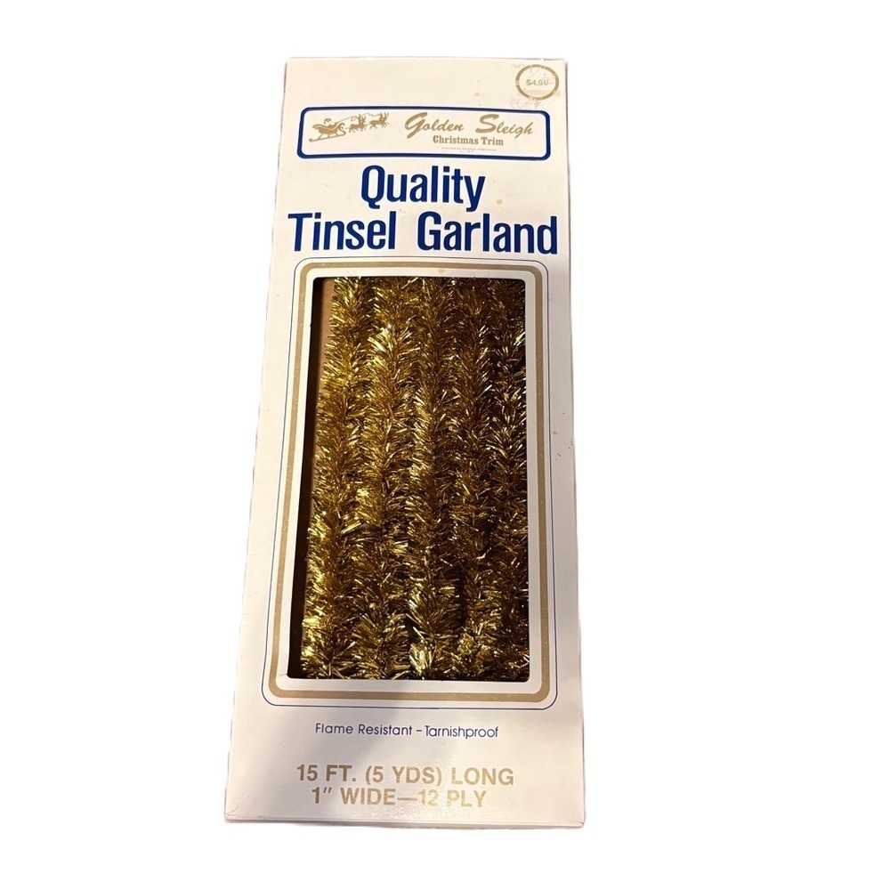 Vintage Premium Tinsel Garland Flame Resistant Tarnishproof 1970s or 80s 15ft